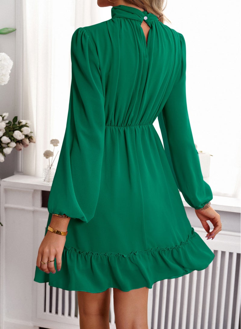 Squality Solid Color Dress Women's Autumn Winter Skirt Green