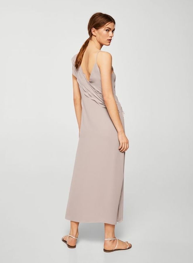 Ruffle Wrap Maxi Dress Beige
