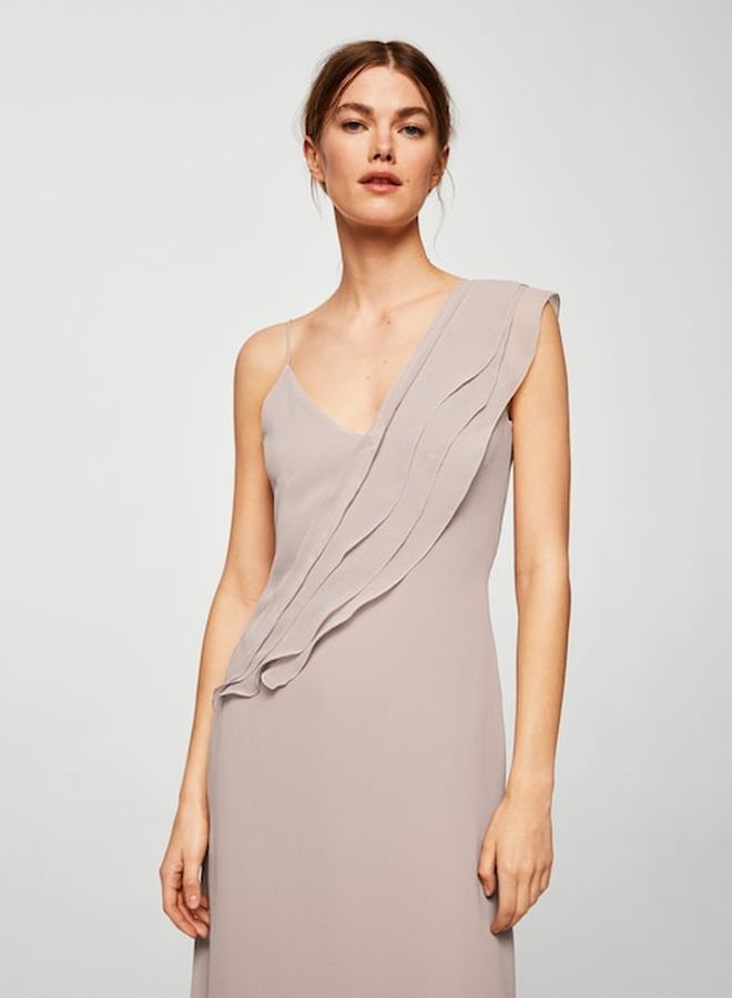 Ruffle Wrap Maxi Dress Beige