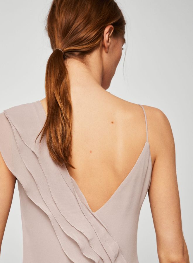Ruffle Wrap Maxi Dress Beige