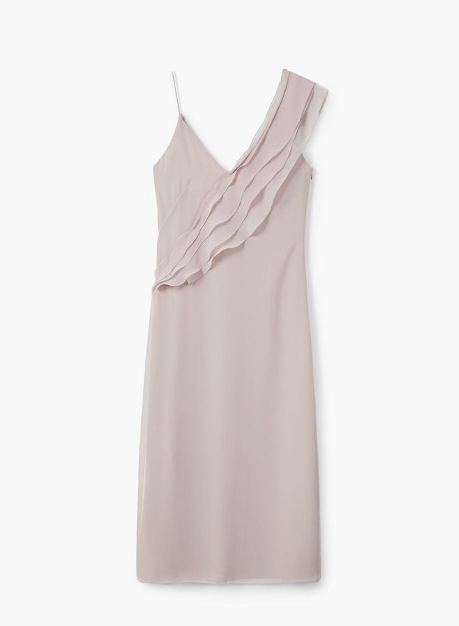 Ruffle Wrap Maxi Dress Beige