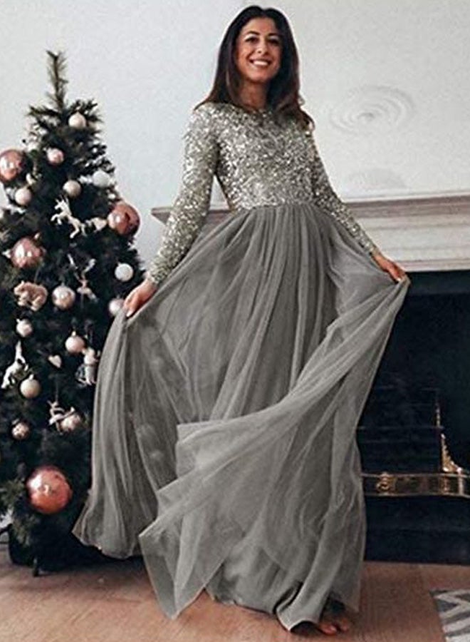 Sequins Detail Maxi Dress Grey