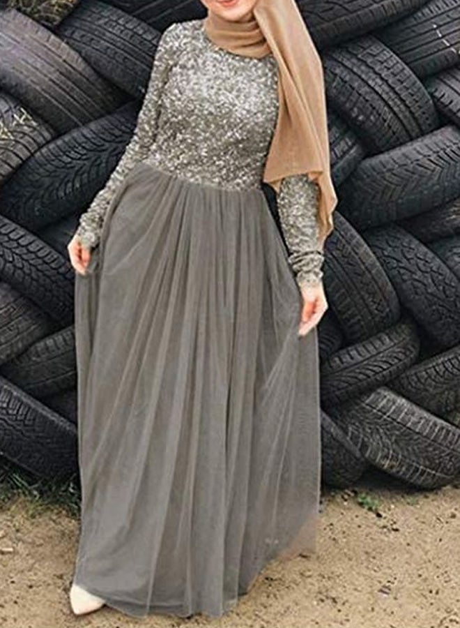 Sequins Detail Maxi Dress Grey