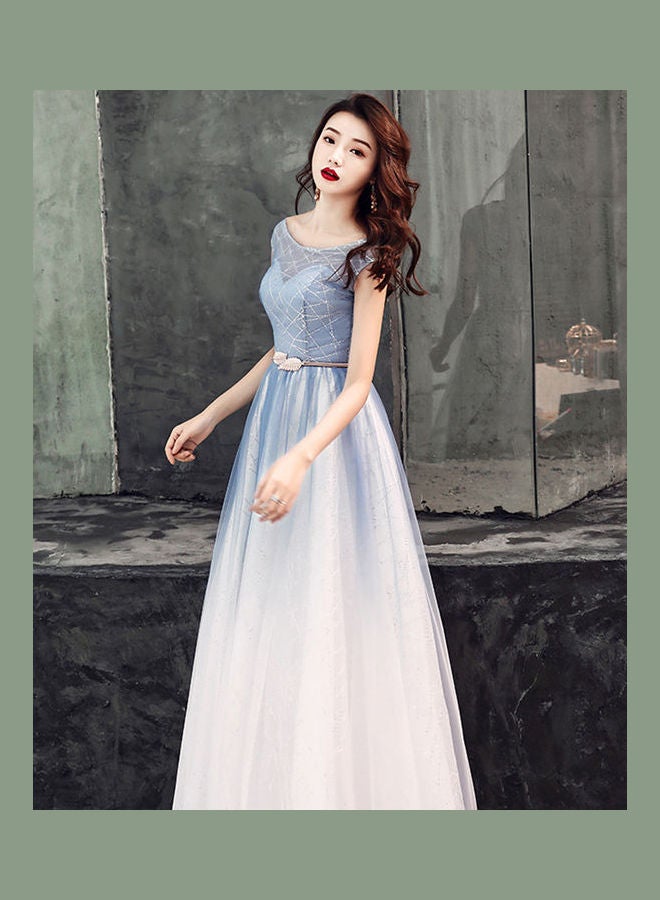 Cap Sleeves Maxi Dress Blue/White