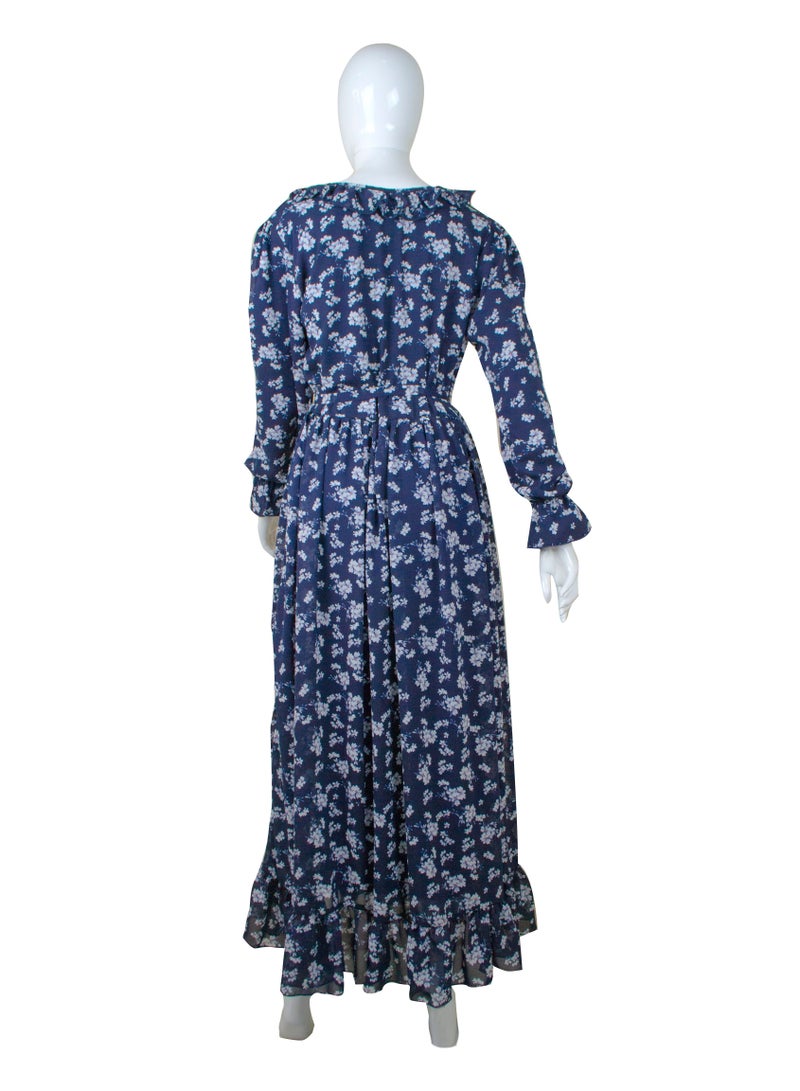 Floral Long Dress Blue with White Flowers 01