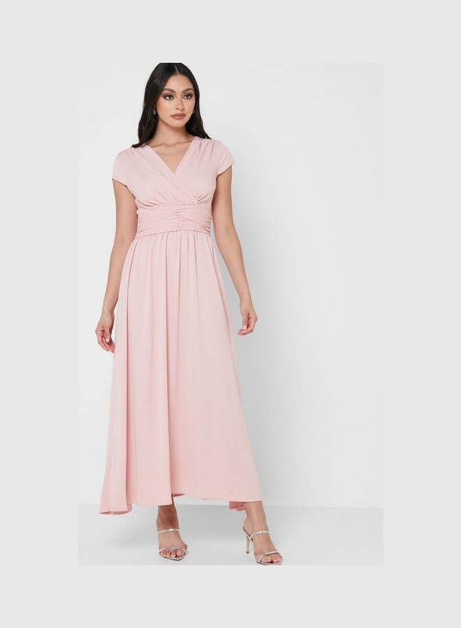 Ruched Waist Detail Fit & Flare Dress Pink