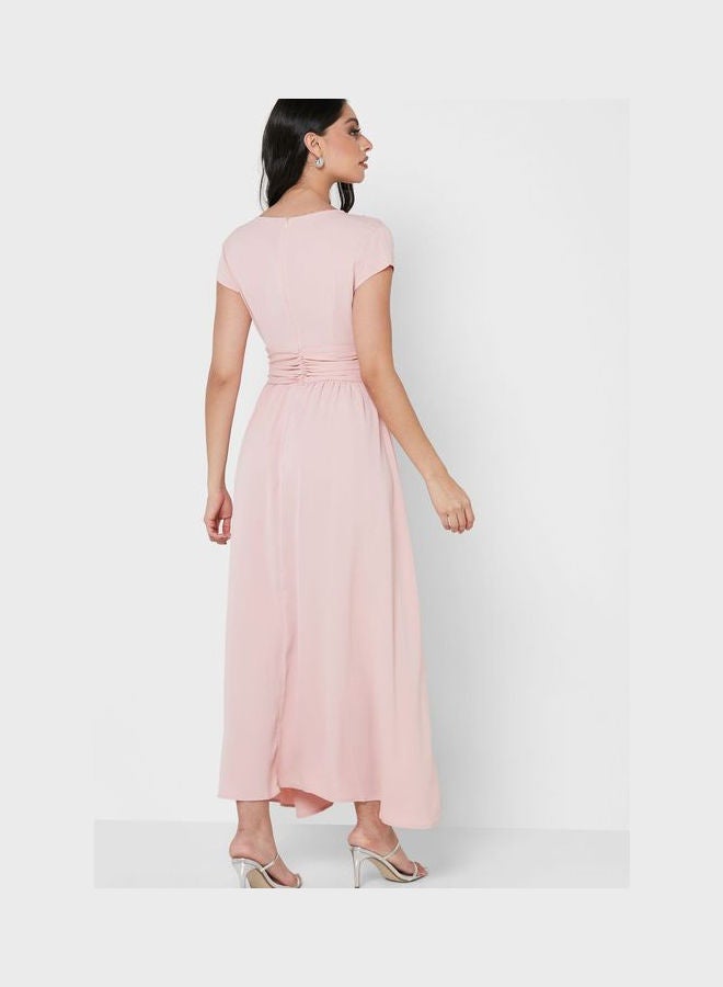 Ruched Waist Detail Fit & Flare Dress Pink