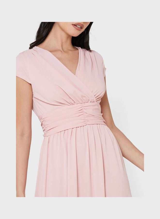 Ruched Waist Detail Fit & Flare Dress Pink