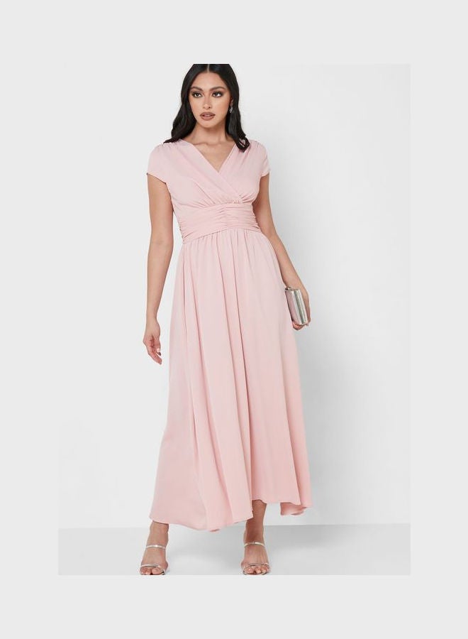 Ruched Waist Detail Fit & Flare Dress Pink