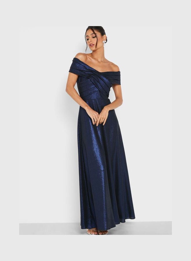 Shimmer Off Shoulder Dress Blue