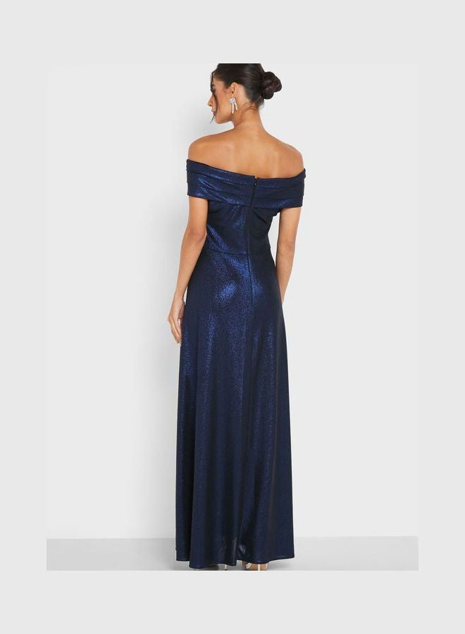 Shimmer Off Shoulder Dress Blue