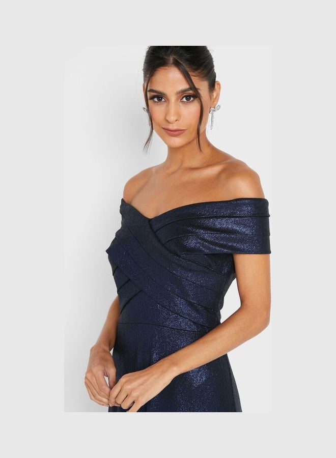 Shimmer Off Shoulder Dress Blue