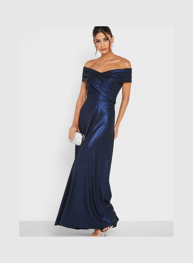 Shimmer Off Shoulder Dress Blue