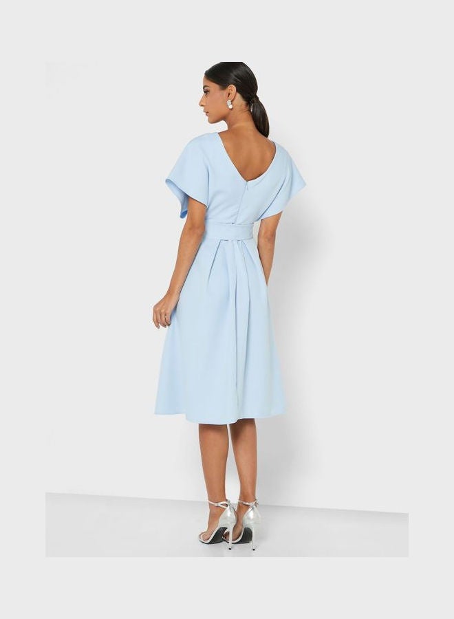 Off Shoulder Flared Dress Blue