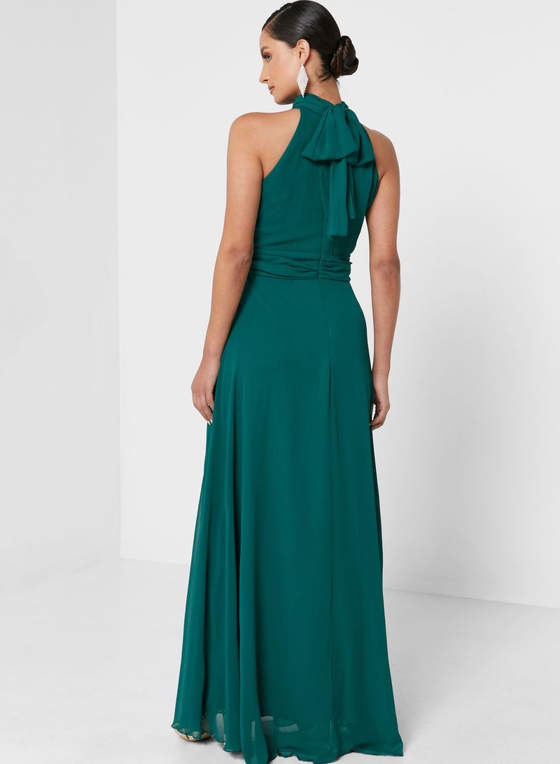 Halter Neck Chiffon Dress Green