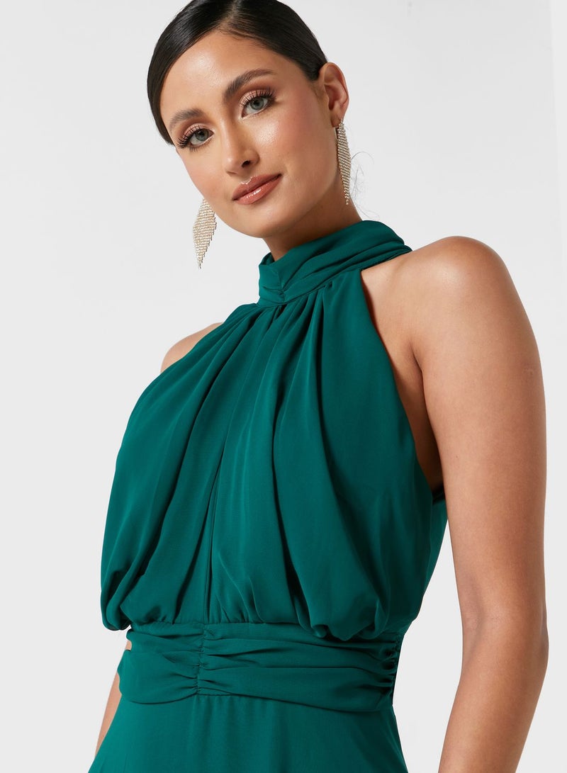 Halter Neck Chiffon Dress Green