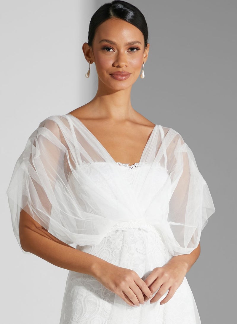 Tulle Overlay Dress White