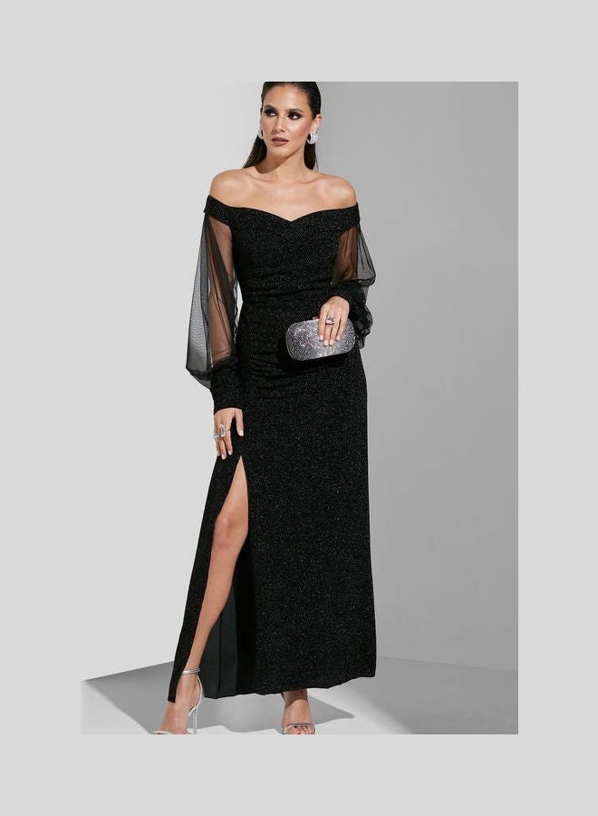 Off Shoulder Detail Gown Black