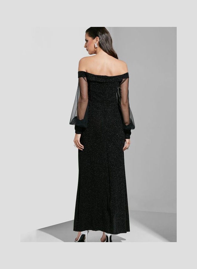 Off Shoulder Detail Gown Black