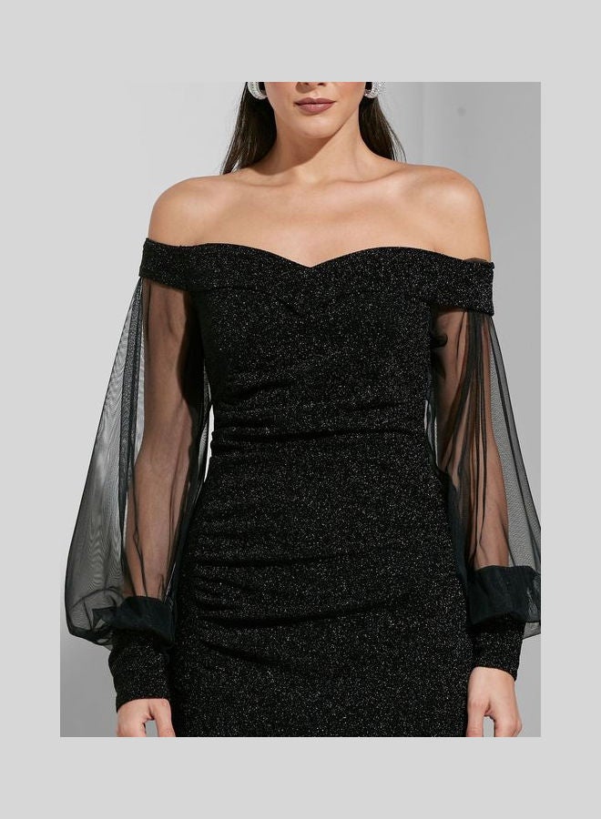 Off Shoulder Detail Gown Black