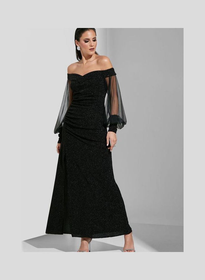 Off Shoulder Detail Gown Black