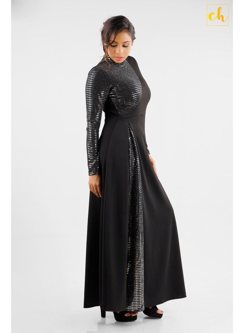 Shimmering Lady  Long Sleeve Two Toned Flared Dress