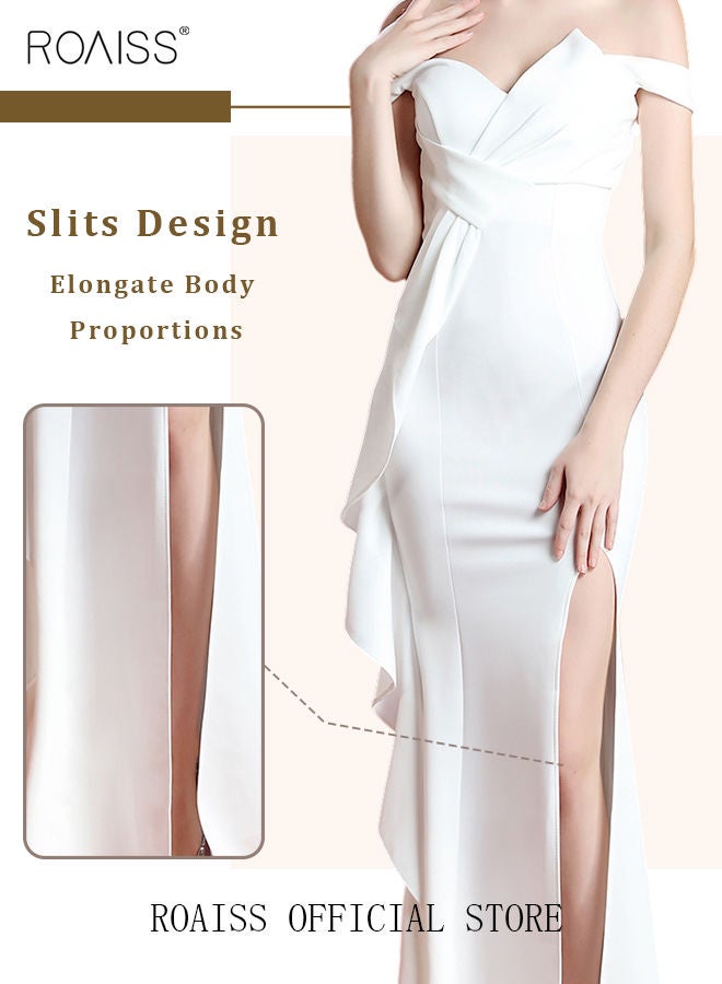 Off Shoulder Evening Dresses Floor Length Mermaid Style Prom Ball Gown Wedding with Split Front Elegant Slim Long formal Dresses Bridesmaid Dress