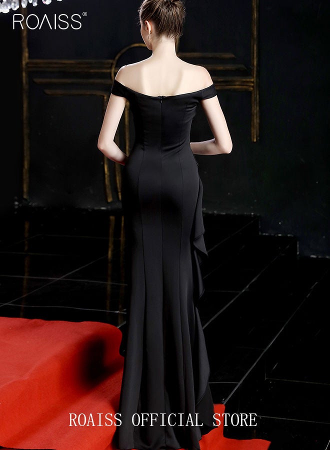 Off Shoulder Evening Dresses Floor Length Mermaid Style Prom Ball Gown Wedding with Split Front Elegant Slim Long formal Dresses Bridesmaid Dress