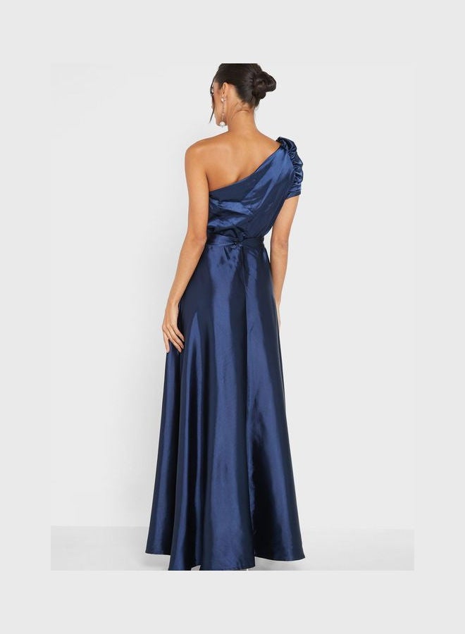 One-Shoulder Slit Dress Navy