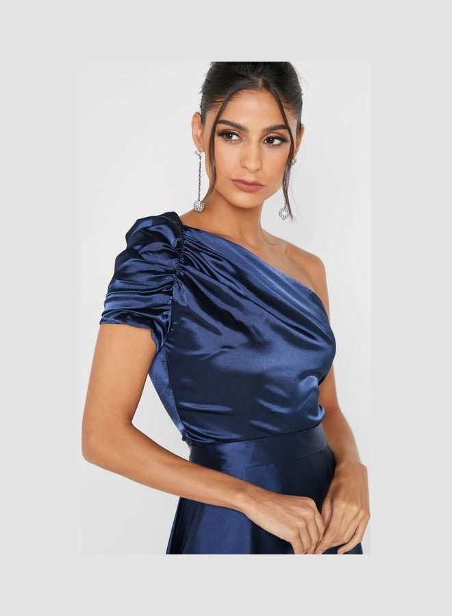 One-Shoulder Slit Dress Navy