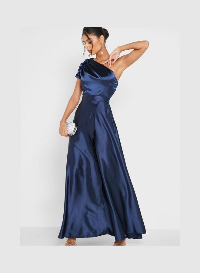 One-Shoulder Slit Dress Navy