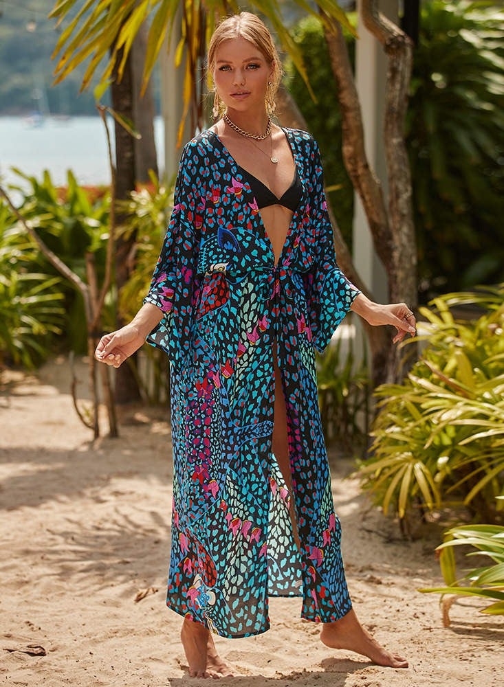 Womenloose Flowy dress robe Open Front Maxi Dress Loose Beach Coverups Swimsuit Cover Up