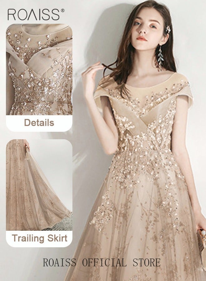 Luxury Wedding Evening Dresses Floor-Length Off Shoulder Prom Ball Gown Wedding Pearl Mesh Elegant Slim Long formal Dresses Beading Bridesmaid Dress