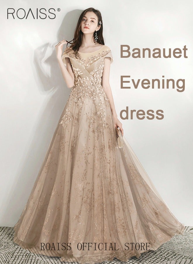 Luxury Wedding Evening Dresses Floor-Length Off Shoulder Prom Ball Gown Wedding Pearl Mesh Elegant Slim Long formal Dresses Beading Bridesmaid Dress