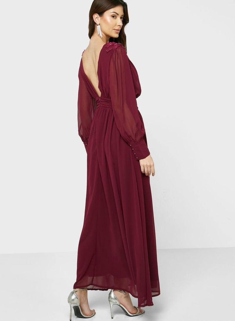 Surplice Neck Pleated Dress