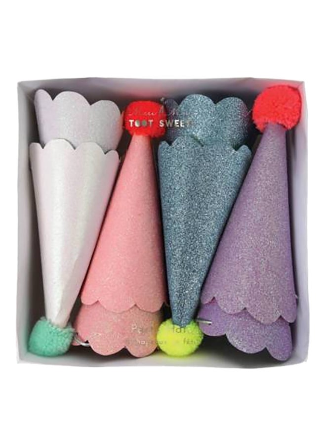 8-Piece Glitter Party Hat With Pom Poms Set