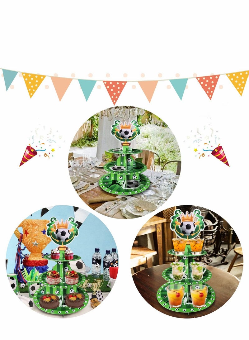 Soccer Themed Birthday Party Supplies, World Cup 2022, Decorations, 3 Tier Cardboard Cupcake Stand, Cake Topper Sports Theme Supplies for Teenagers