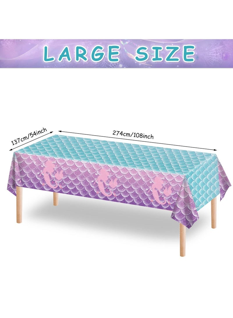 Disposable Tablecloth, Mermaid Birthday Party Favors Tablecloth Decorations Plastic Table Cover for Girls Princess Under The Sea Baby Shower Themed 2pcs,108x54 Inch
