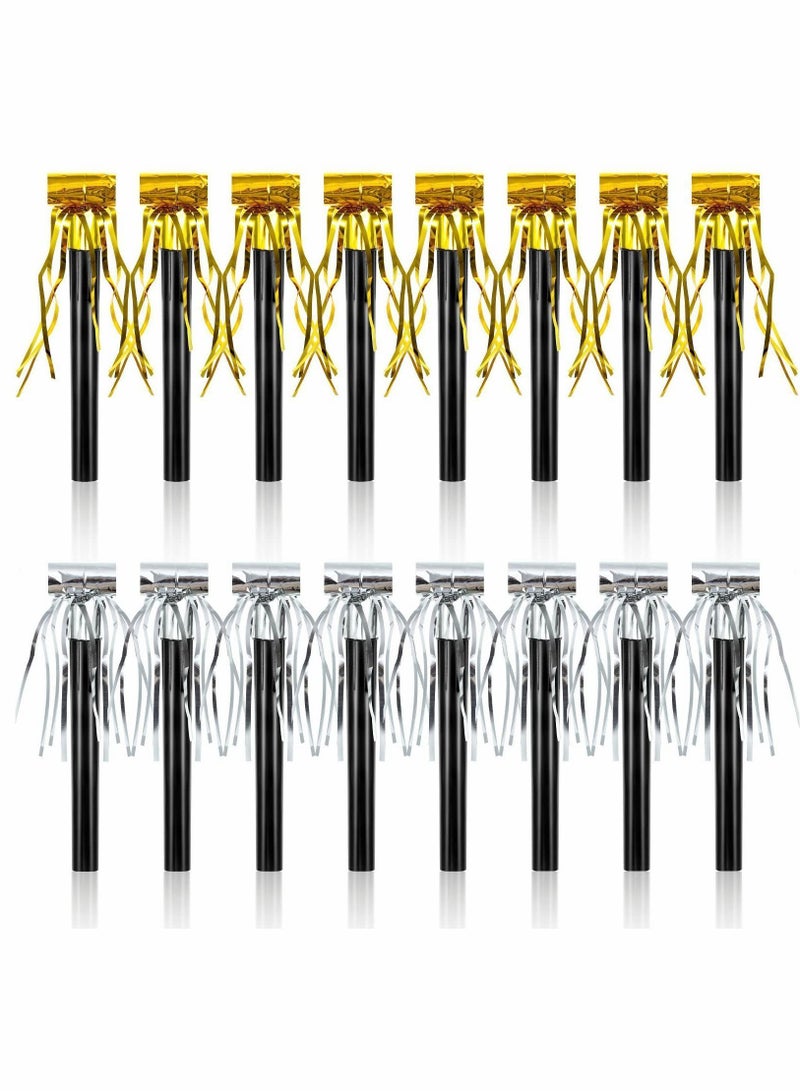 40 Pieces Party Noisemakers, Whistles Fringed Noise Maker in Gold and Silver Musical Blowouts for New Year Birthday Baby Shower Supplies