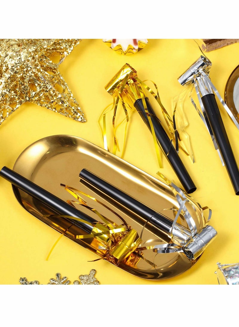 40 Pieces Party Noisemakers, Whistles Fringed Noise Maker in Gold and Silver Musical Blowouts for New Year Birthday Baby Shower Supplies