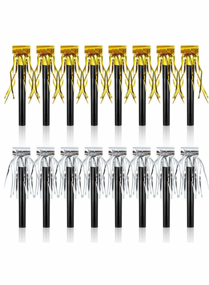 40 Pieces Party Noisemakers, Whistles Fringed Noise Maker in Gold and Silver Musical Blowouts for New Year Birthday Baby Shower Supplies