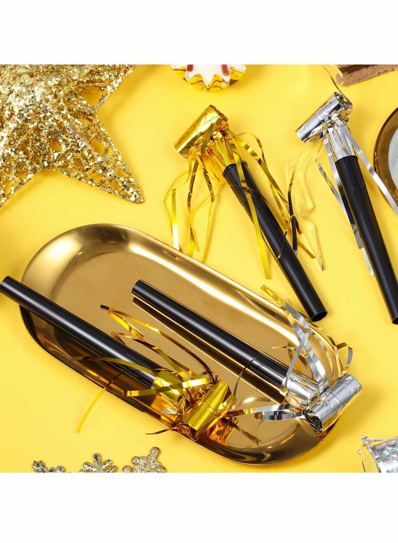 40 Pieces Party Noisemakers, Whistles Fringed Noise Maker in Gold and Silver Musical Blowouts for New Year Birthday Baby Shower Supplies