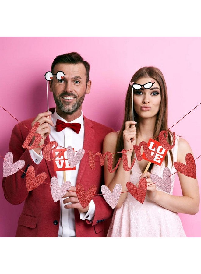 Red Glitter Be Mine Banner And Red Pink Valentines Heart Banner Valentine'S Day Banner Be Mine Valentines Day Decor For Happy Valentines Day Decorations Valentines Heart Decor