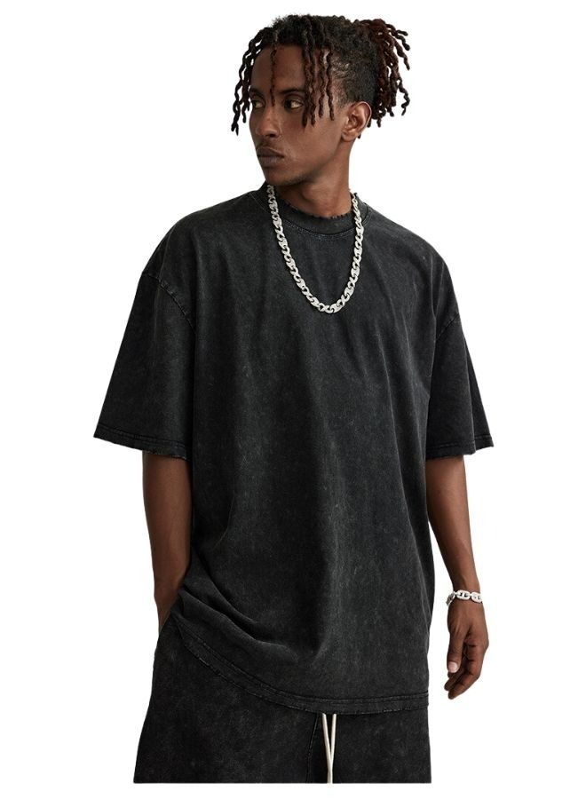 Unisex Vintage Casual Loose Shoulder Oversize Crew Neck Shaded Short Sleeve T-shirt