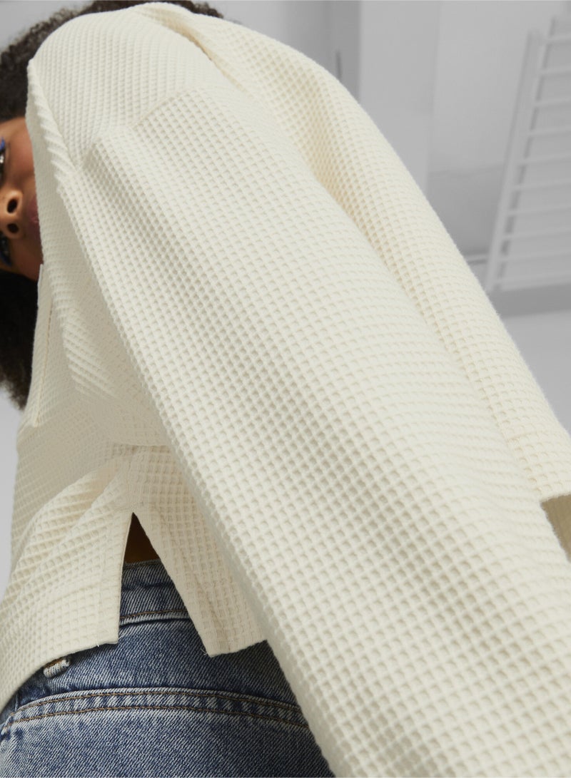 DOWNTOWN Womens Oversized Long Sleeve Polo Shirt