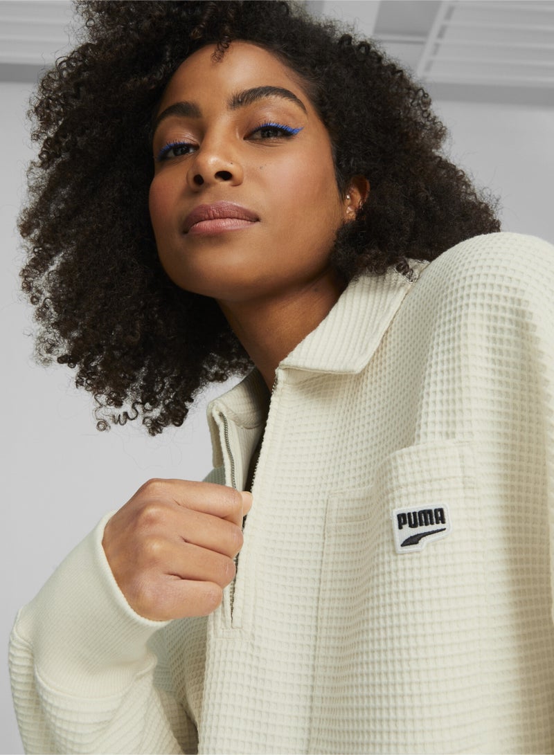 DOWNTOWN Womens Oversized Long Sleeve Polo Shirt
