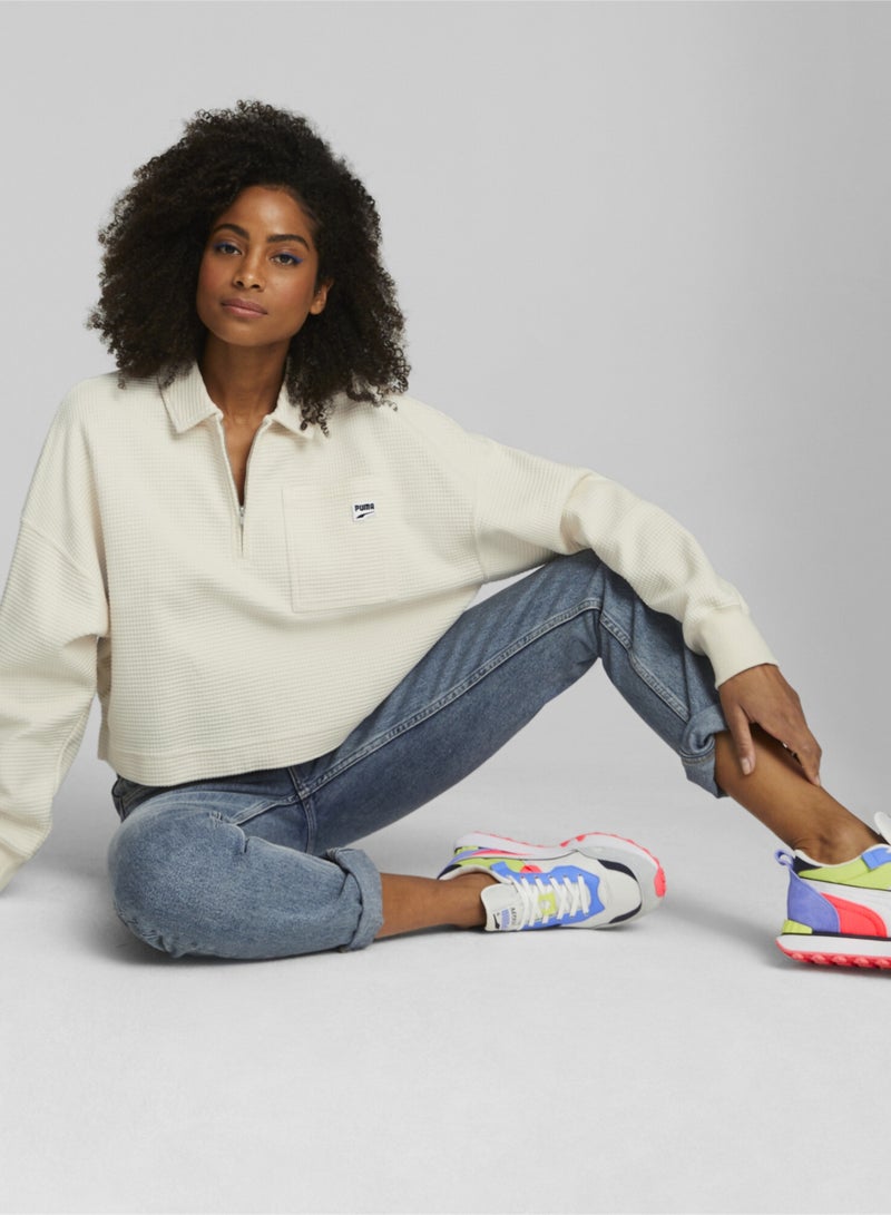 DOWNTOWN Womens Oversized Long Sleeve Polo Shirt