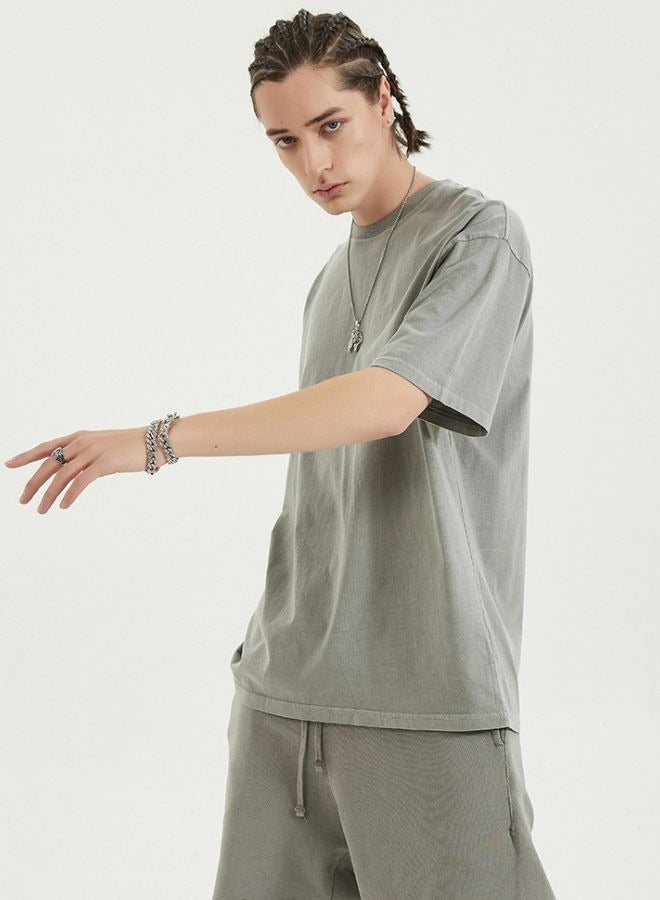 Unisex Vintage Casual Loose Shoulder Oversize Crew Neck Shaded Short Sleeve T-shirt