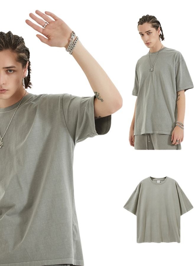 Unisex Vintage Casual Loose Shoulder Oversize Crew Neck Shaded Short Sleeve T-shirt