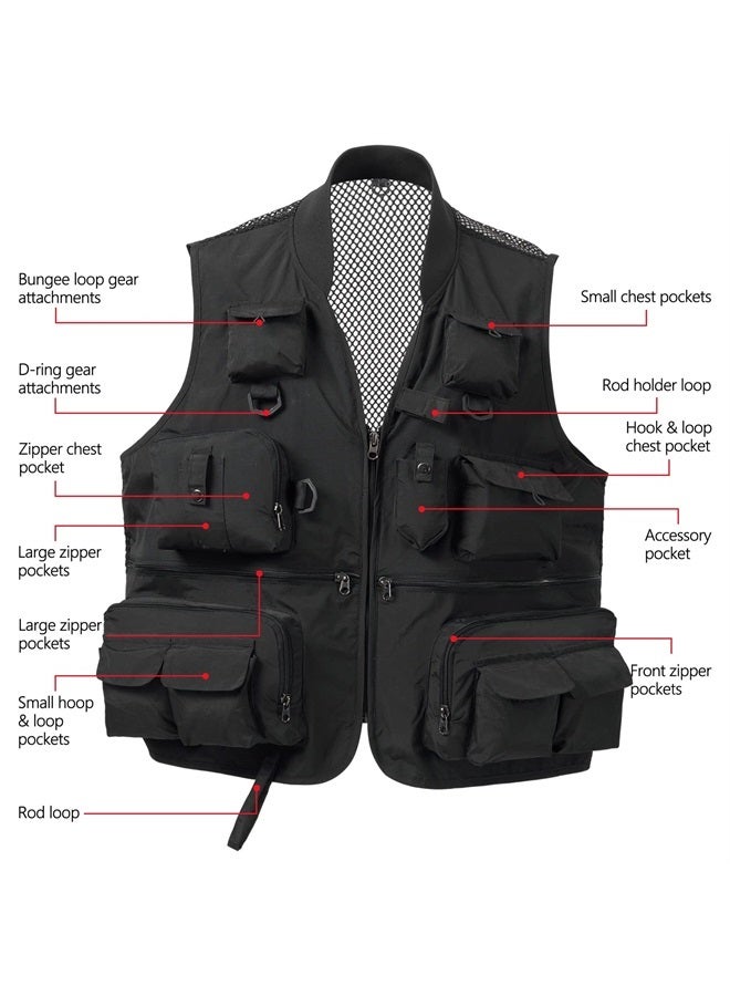 Versatile Men's Women's Fishing Photography Vest with Mesh Back 6 Sizes